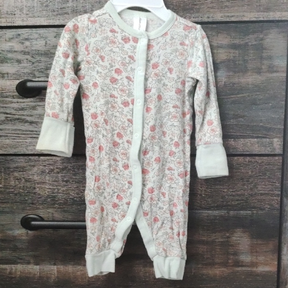 Floral Baby Onesie Sage with Pink And Red Design
